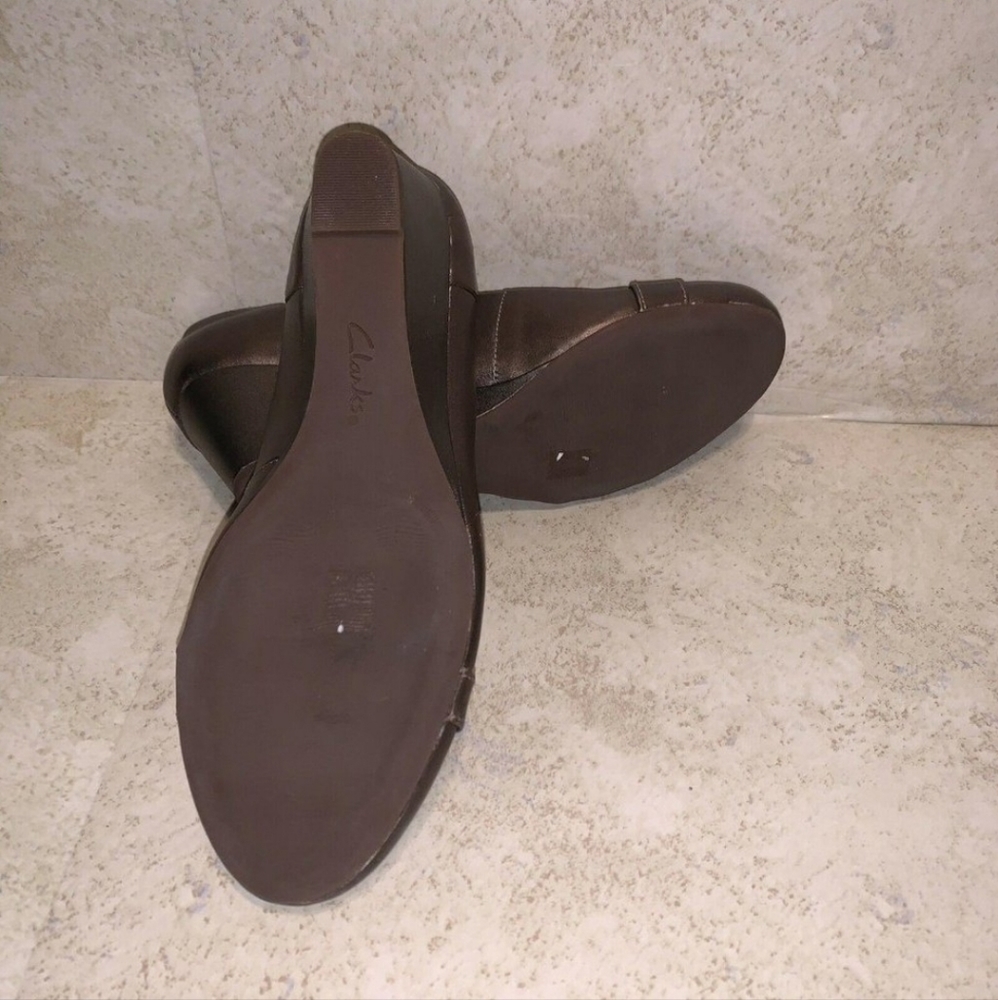 Clarks Metallic Brown Leather Slip On Wedge Heels
